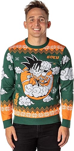 Dragon Ball Z Suéter Navideño Feo para Hombre de Goku Niño en Nube Nimbus de Punto Tipo Pullover