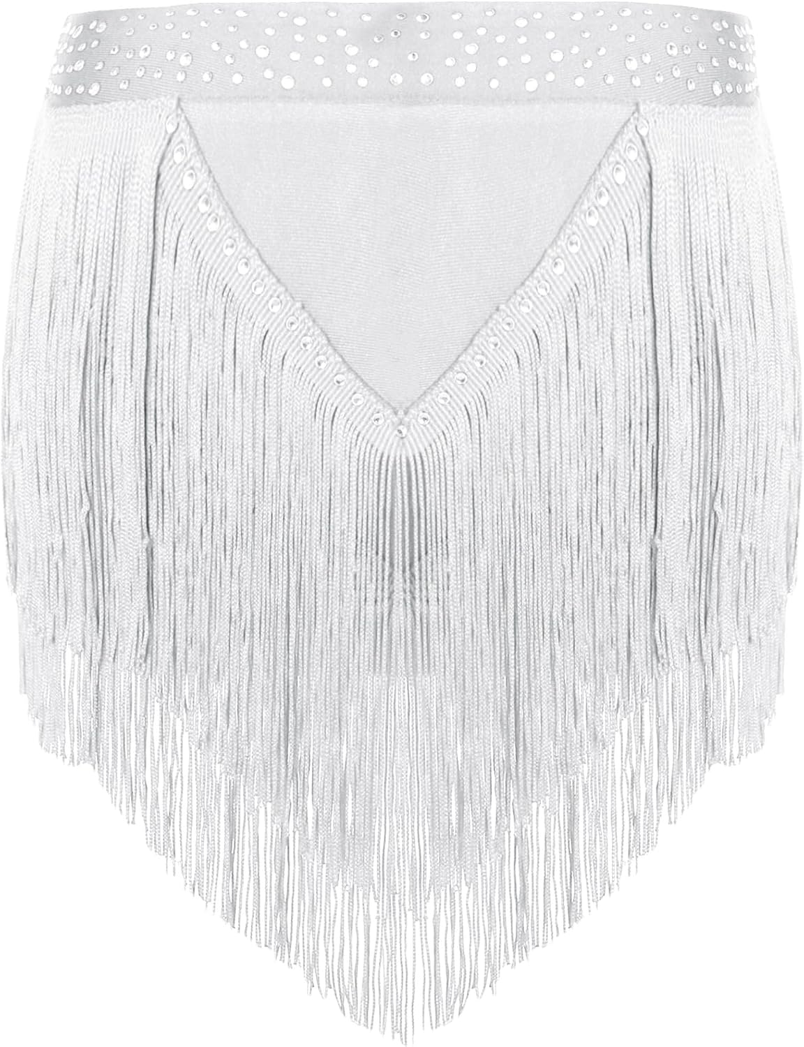 Kids Girls Shiny Tassel Dance Hip Skirt Layered Fringe Skirt for Latin Ballroom Salsa Rumba Performance