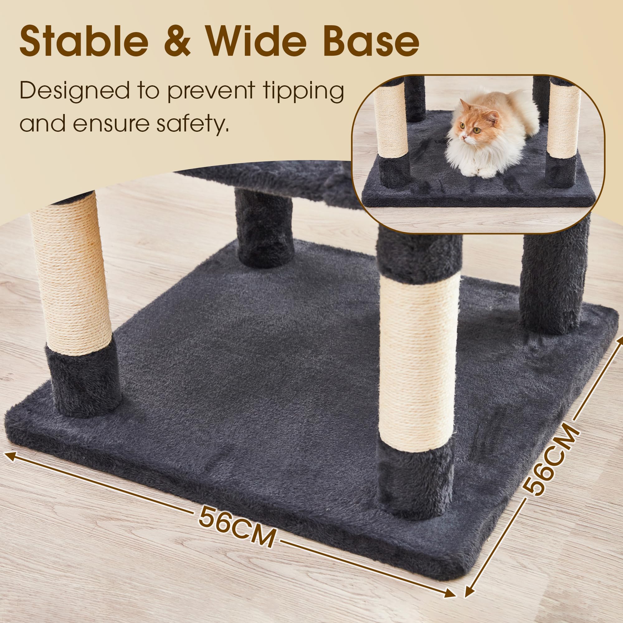 Albero per gatti alto 114 cm, torre per gatti con piattaforma extra large, albero per arrampicata su più livelli per gatti interni, facile da arrampicare, con tiragraffi in sisal naturale