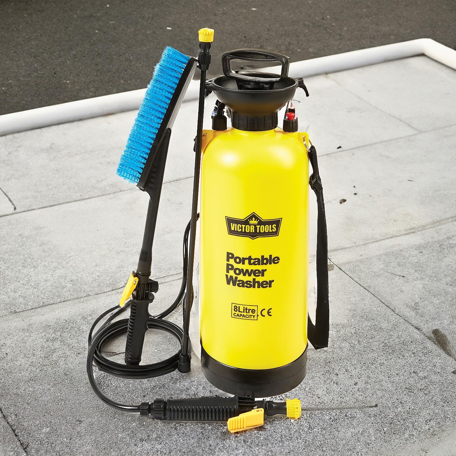 Coopers of Stortford - Portable Power Washer 8L - Hand Pump Pressure Cleaner with Hose No Electricity Needed for Car Bike Garden Cleaning