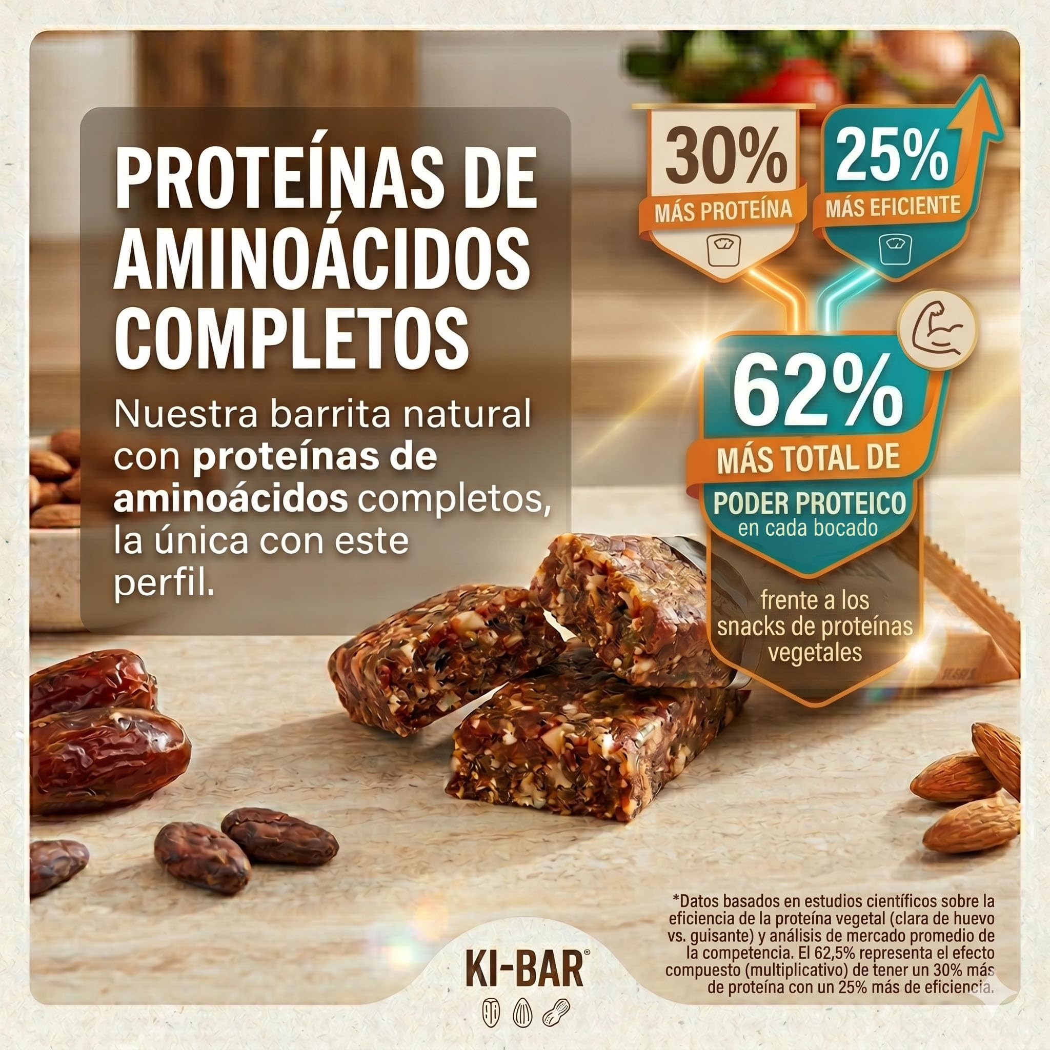 Ki-Bar Barritas Proteicas 100% Naturales | 22% Proteína Huevo y Guisante | Sin Azúcares Añadidos, Sin Gluten, Sin Lactosa | Pack 15 uds x 40g | Sabores Café, Manzana, Vainilla
