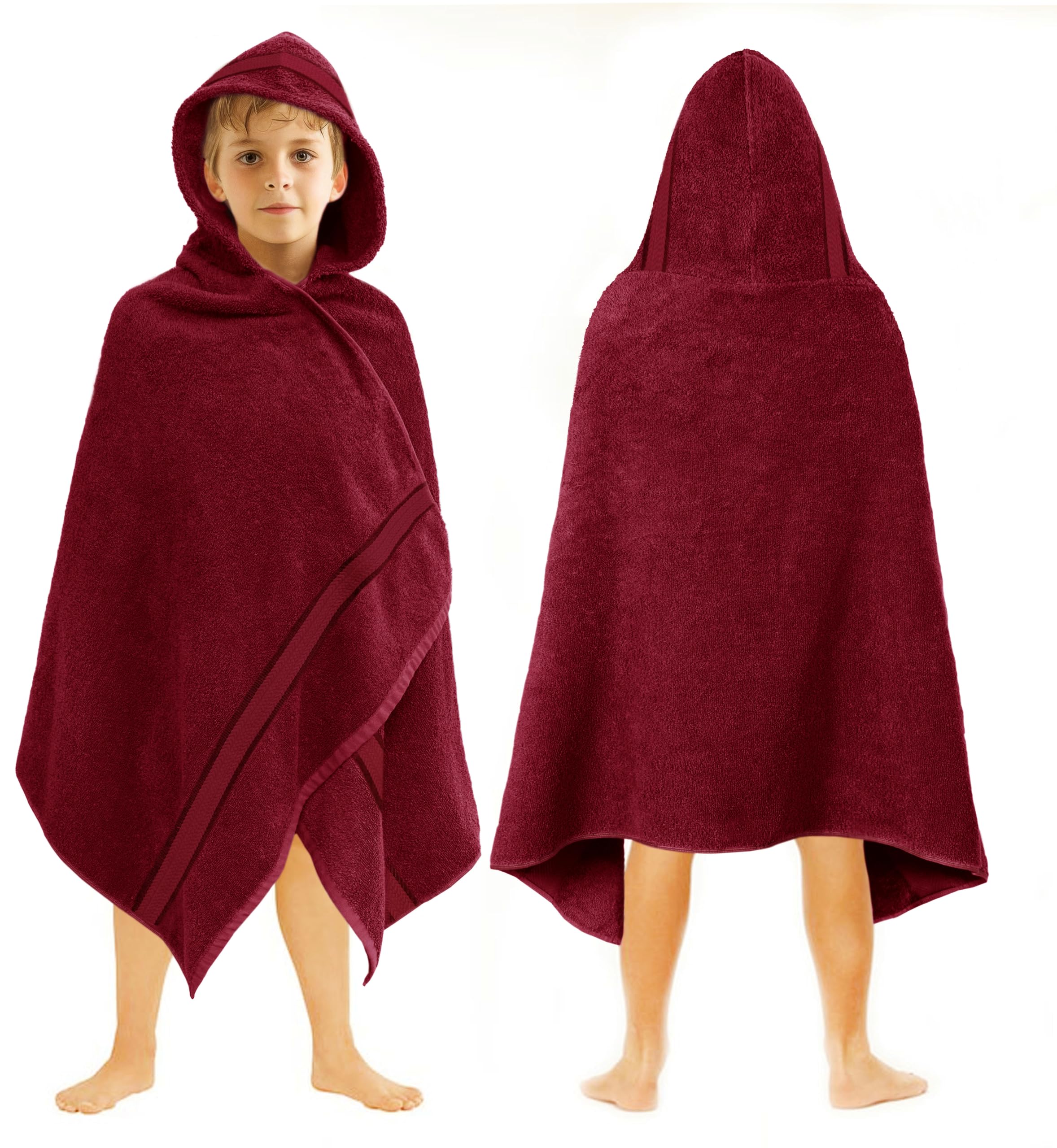 ORIGINAL KIDS Hooded Bath Towel Wrap - Ultra Soft 100% Cotton Terry Large Oversized Hooded Kids Towel with Border - Toddler Big Kid Shower Pool Beach