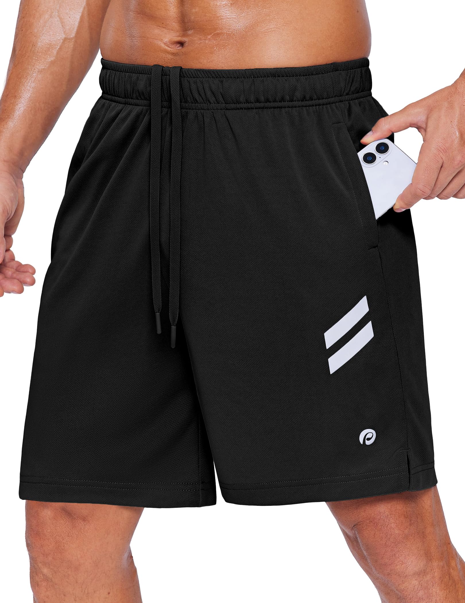 PINSPARK Mens 7 Inch Athletic Gym Shorts Breathable Quick Dry Workout Running Shorts with Zipper Pockets