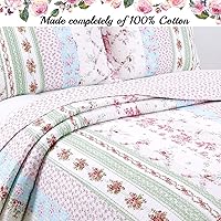 Vista 2 de Cozy Line Home Fashions Juego de ropa de cama reversible de 100 % algodón, diseño de retazos de color rosa, floral, estilo shabby chic, colcha