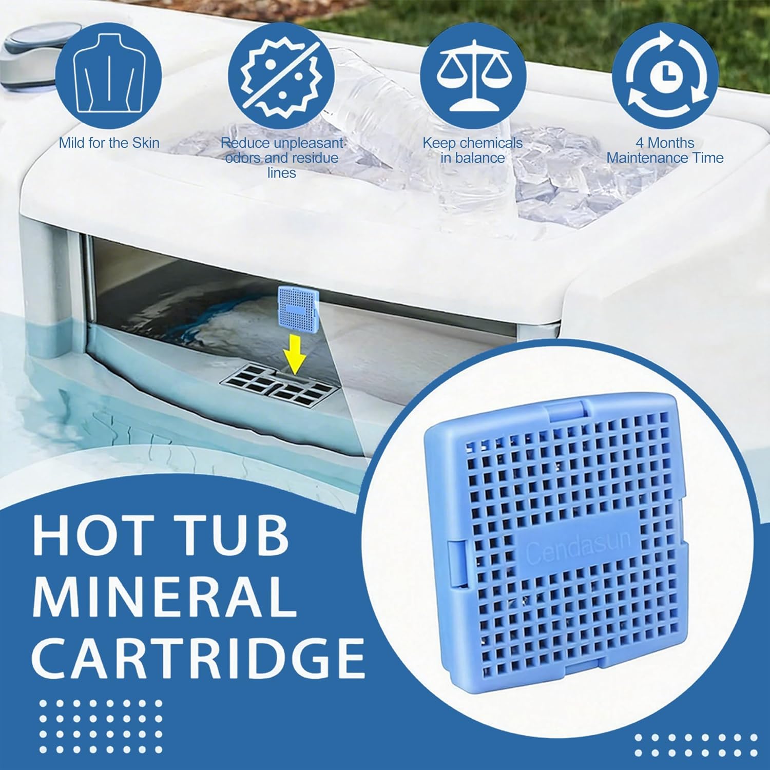 2 Pack Hot Tub Mineral Cartridge, Silver Ion Freshwater Salt System Cartridge, Cleans & Clarifies Spa Water for 4 Months