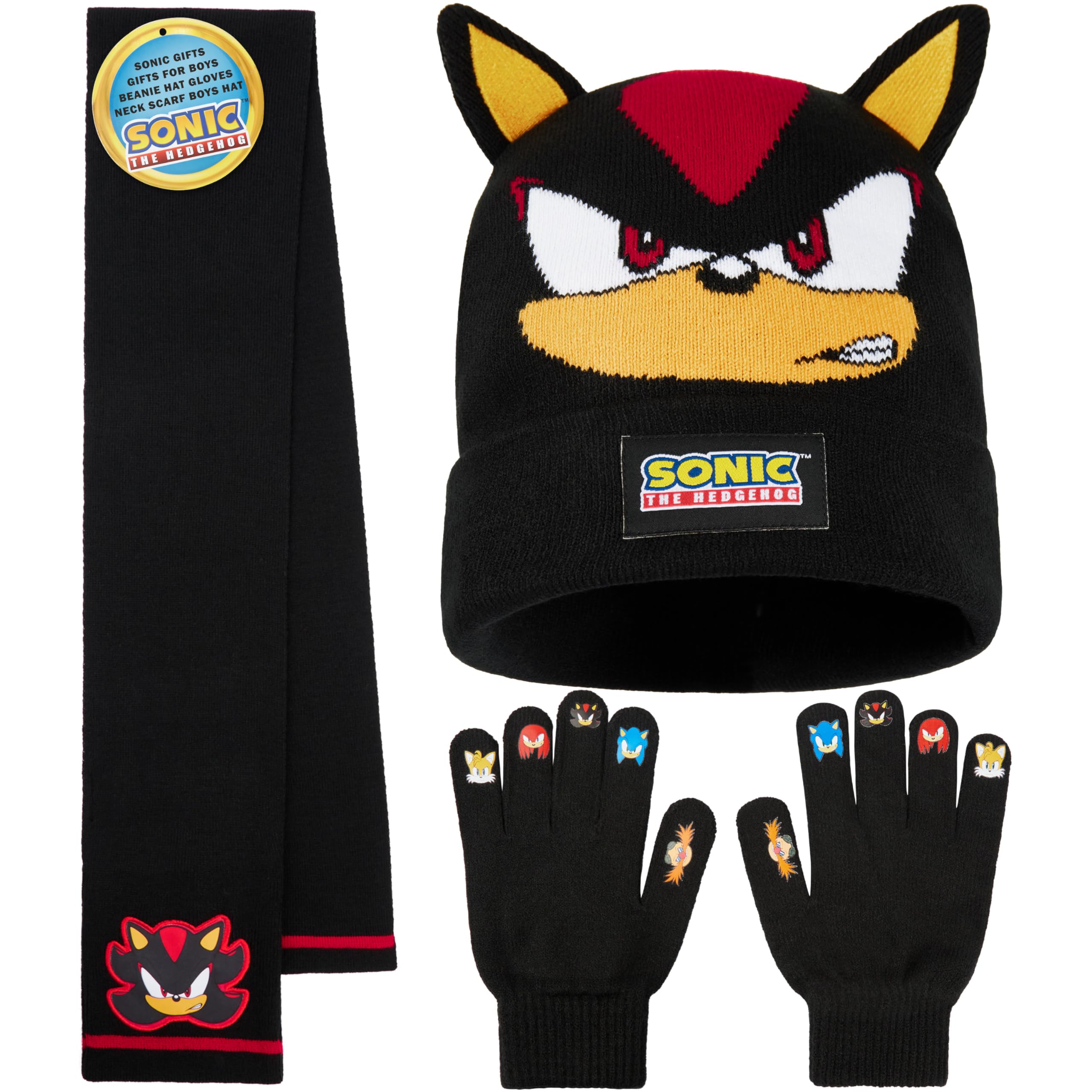 Get Trend SONIC THE HEDGEHOG Ensemble Bonnet Echarpe Gant Garçon, 3 Pièces, Maille Douce, Cosy Accessoires Hiver, idee Cadeau Gamer