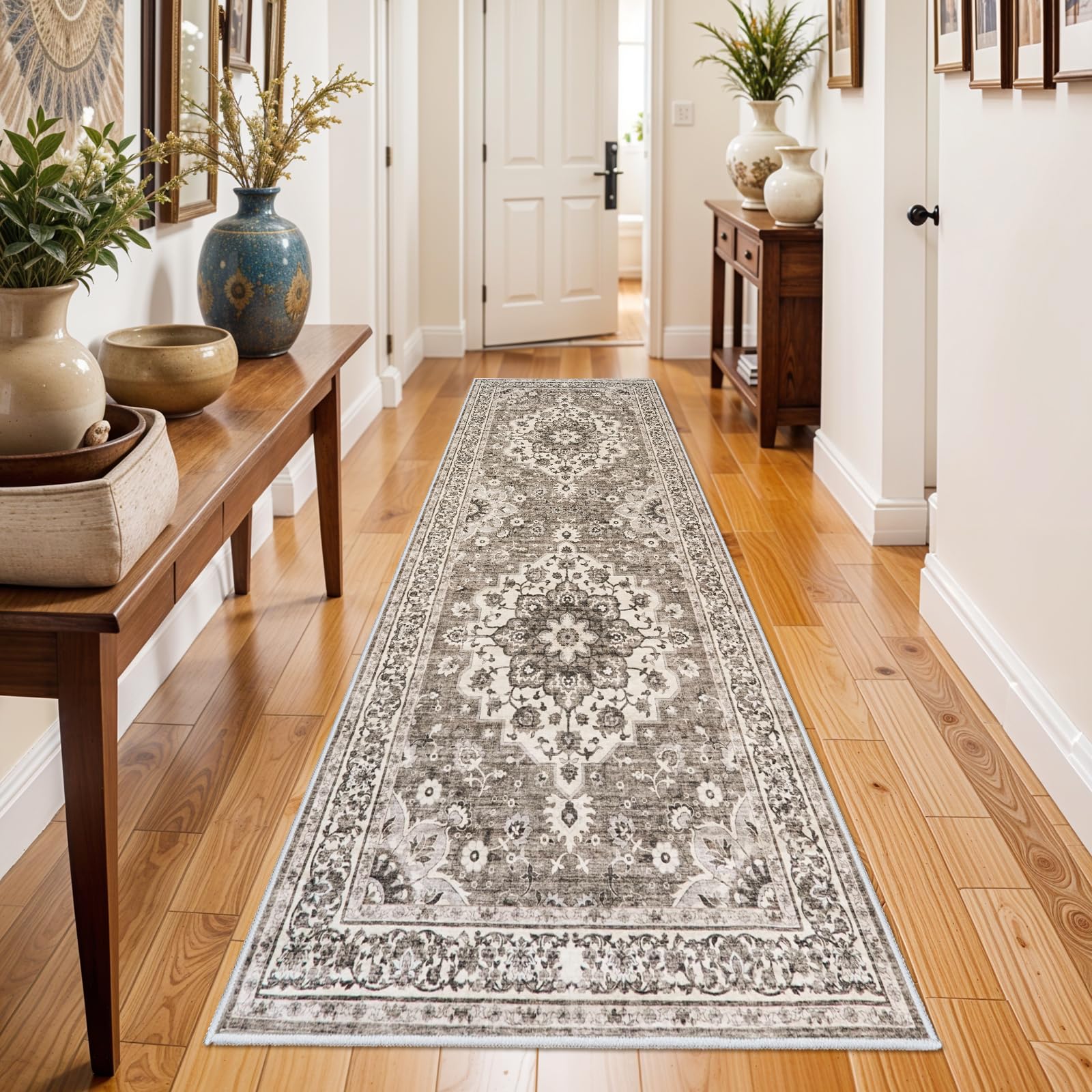 Washable Oriental Hallway Runner Rug - 3x8 Rugs for Living Room Soft Carpet for Bedroom Kitchen Waterproof Floral Distressed Indoor Stain Resistant