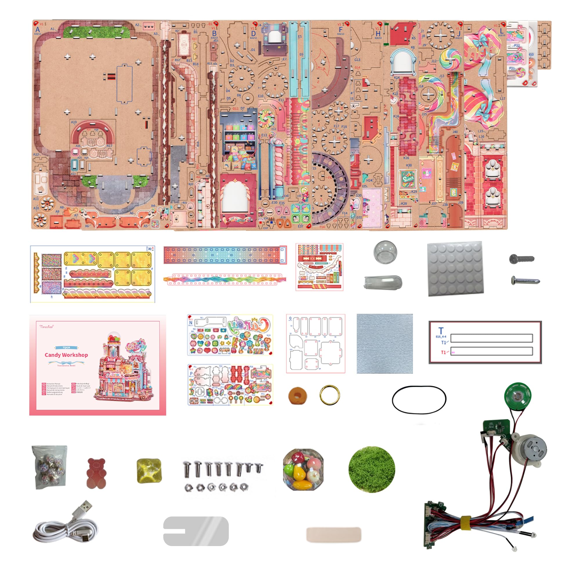 Tonecheer Puzzle in legno 3D, kit di modellini fai da te in legno con musica, componenti mobili e struttura di trasmissione, regalo creativo per compleanno e Natale (Laboratorio di Caramelle)