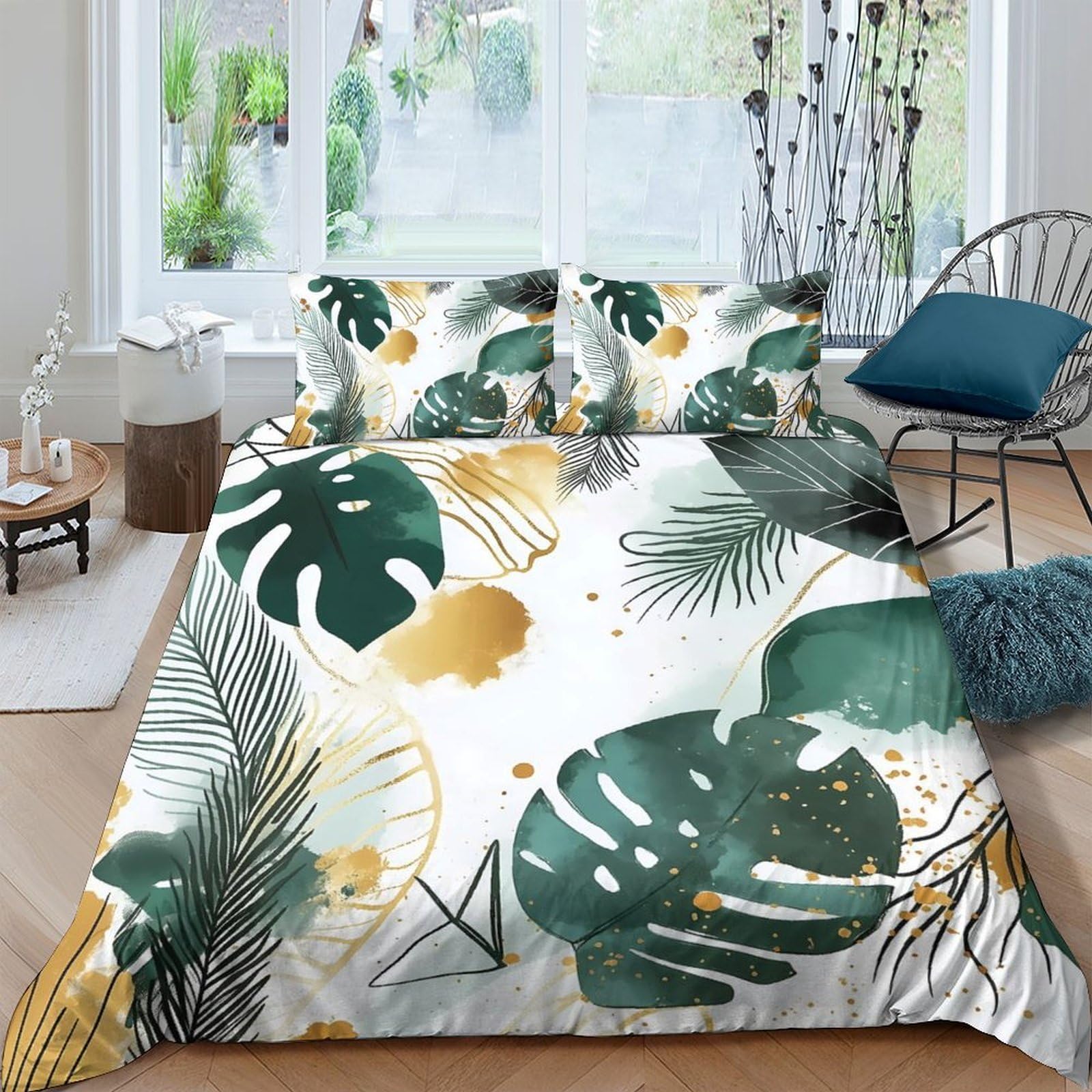 Ctjqhvkz Style-5 3D Printed Tropical Leaf Fitted Sheet Microfiber Green Botanical Mattress Cover For Bedroom Dorm Easy Care Decor Single（135X200cm）