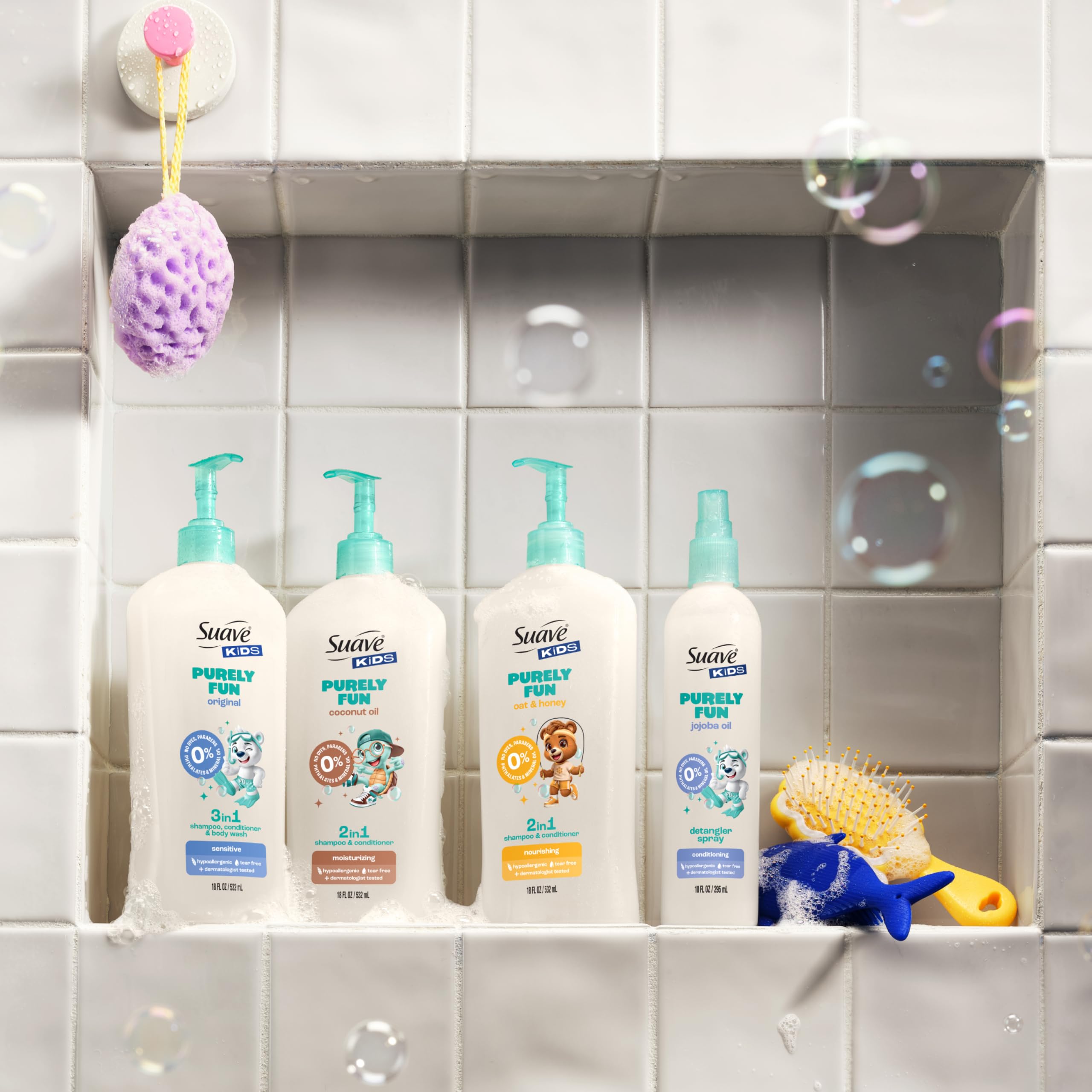 Suave Kids Purely Fun 2-in-1 Shampoo & Conditioner, Oat & Honey, 6 Count