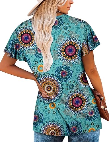 Miniatura 4 de ROSELINLIN Womens Ruffle Sleeve Tunic Tops V Neck Loose Fit Short Sleeve Summer Shirts