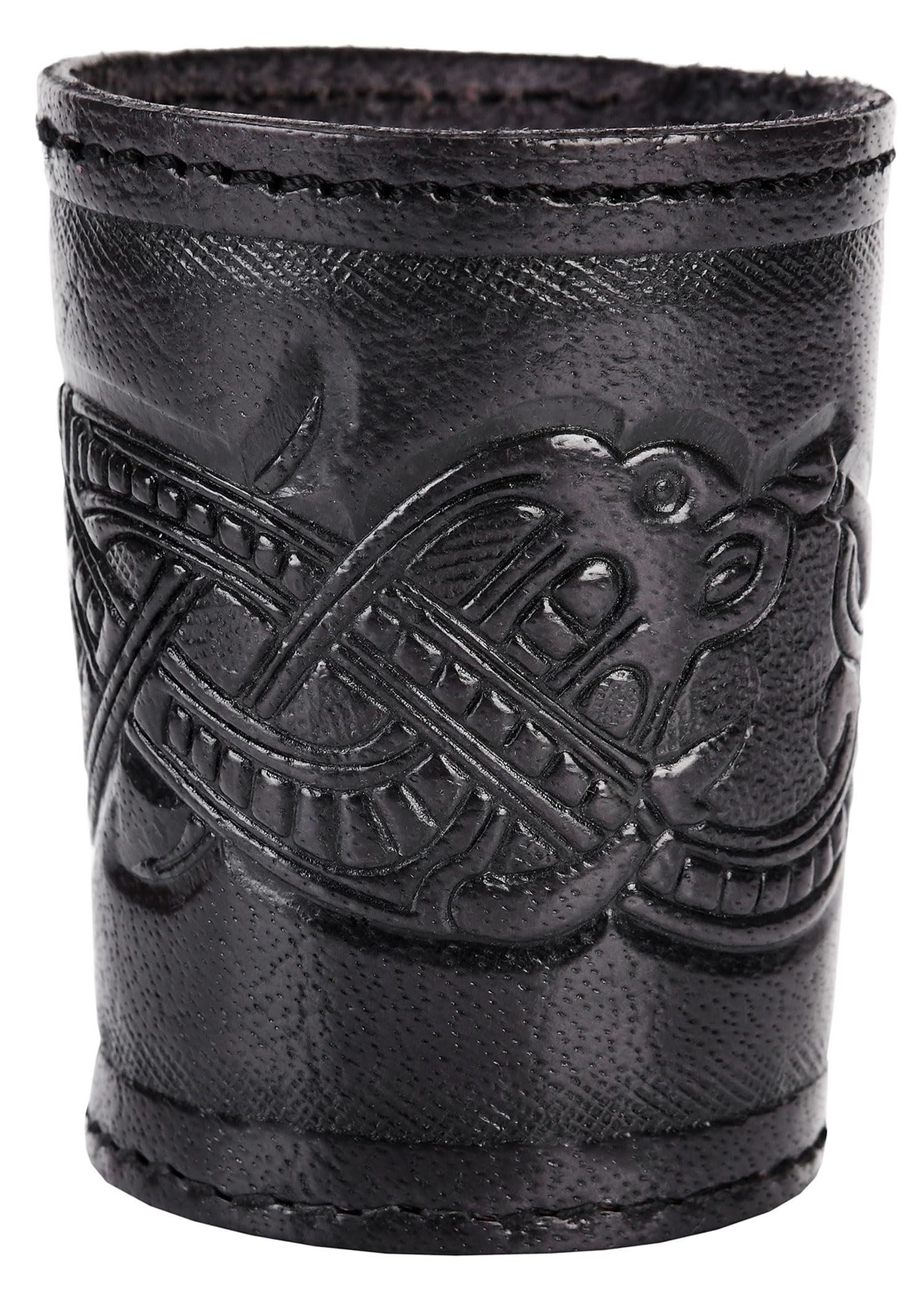 Ulfberth - Viking dice Cup with Embossed Motif - Genuine Leather - Medieval Leather Cup with Engraving (Jelling Style, Black)