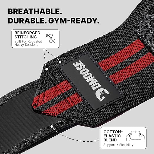 Miniatura 6 de DMoose Fitness Coderas para levantamiento de pesas (par)  Correa ajustable de 40 pulgadas para entrenamiento de gimnasio y prensa de banca, codos de