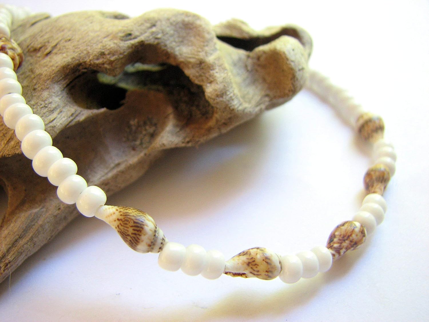 White Sea Shell Ankle Bracelet, Beach Bride Anklet