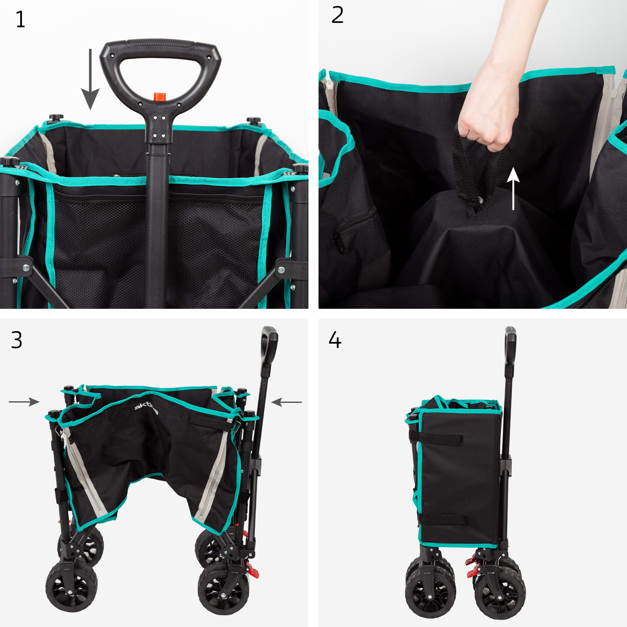 AKTIVE Carrello pieghevole da spiaggia ruote fuoristrada 60 kg acciaio poliestere 70x45x95 cm