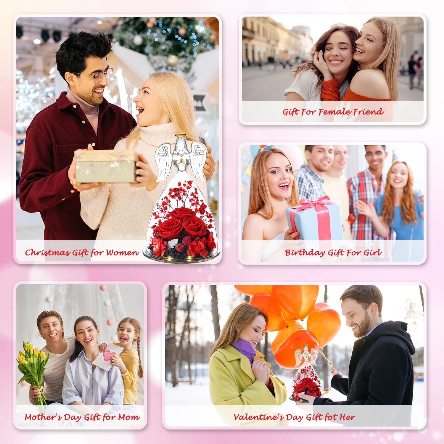 Birthday Gifts for Her, Glass Angel Figurine with Three Rose Gifts, Preserved Forever Real Rose Gifts for Women, Angel Guardian with Rose, Gifts for Valentine Mothers Day - Image 6