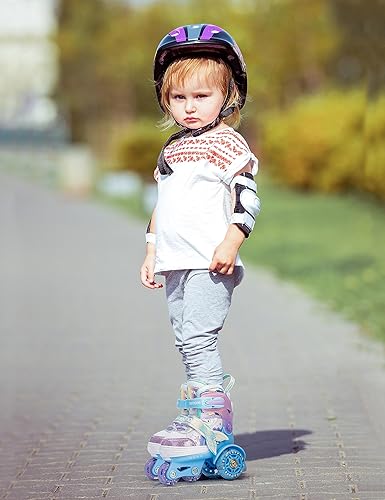 Miniatura 6 de NEMONE Patines de sirena o conejo, fresa, 4 tamaños, ajustables, para niñas, color morado y azul para niños pequeños, patines principiantes para