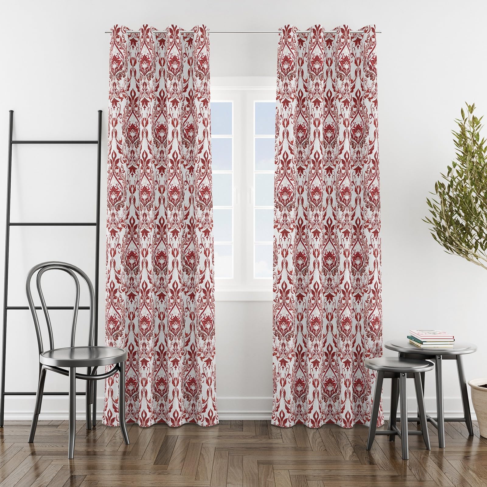 savecon Damask Full Blackout Curtains for Bedroom Floral Pattern 84 Inches Long Grommet Drapes Paisley Printed Thermal Insulated Window Treatments 2 Panels, Wine Red