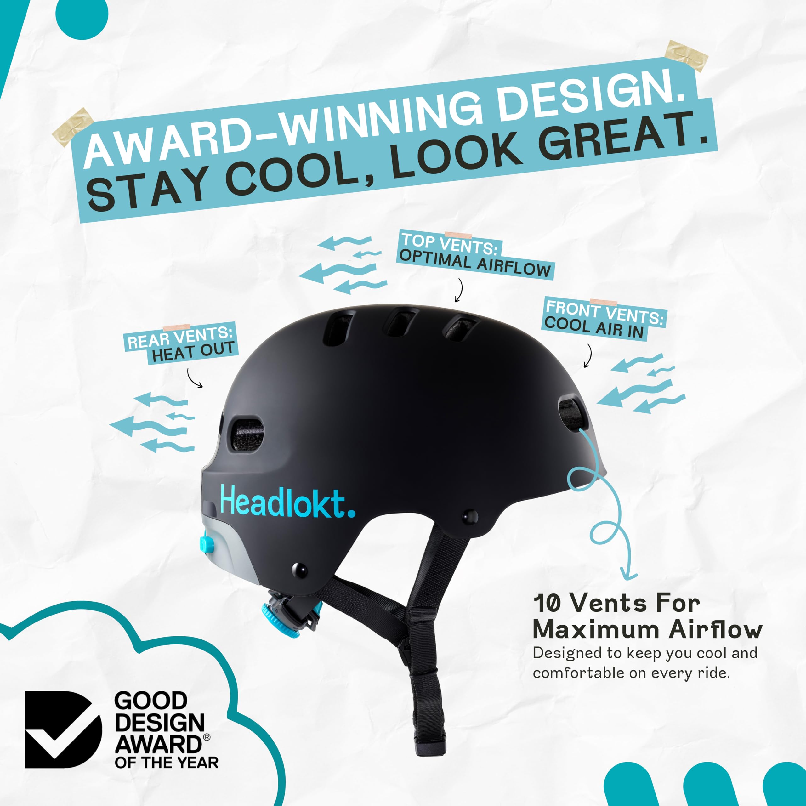 Amazon.com : Headlokt Bike Helmet for Adults, Teens, Kids | Skateboard,  Scooter, BMX, Ebike | Ventilated, Lightweight, Durable | Award-Winning  Design, Anti Theft Lock System Bicycle Helmets for Men and Women :