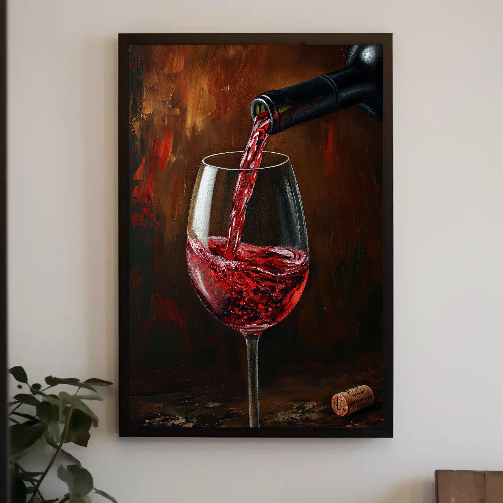 LMYCHENG Abstrakcyjny obraz czerwonego wina na płótnie - luksusowe plakaty do baru domowego do dekoracji ścian salonu (50 x 75 cm/rama wewnętrzna)