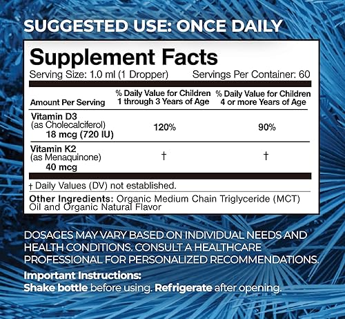 Miniatura 2 de USDA - Gotas líquidas orgánicas de vitamina D3 K2  Suplemento de vitamina D3 K2 para niños y niños pequeños a partir de 1 año  Suplemento infantil