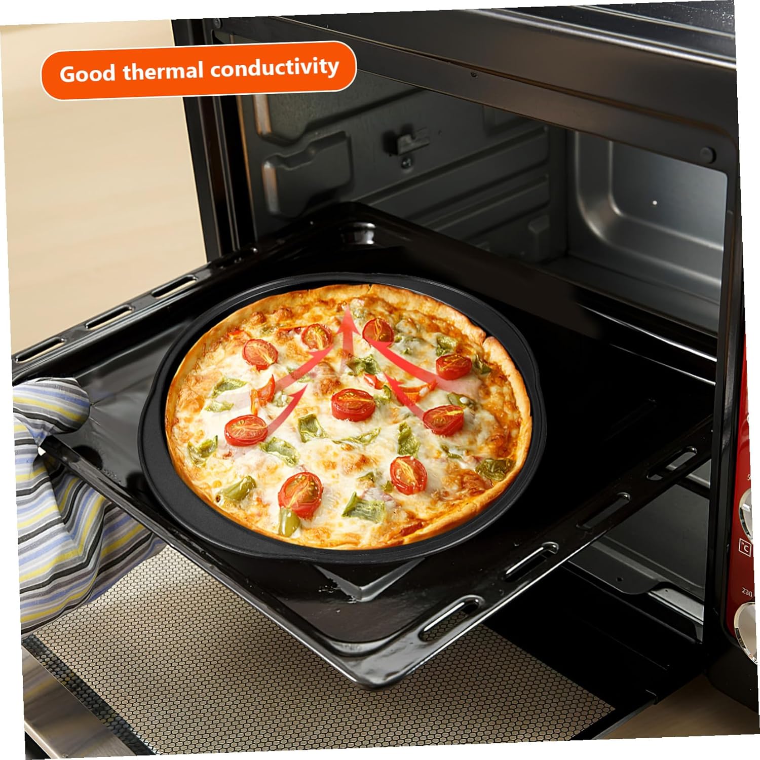 4 Pcs Carbon Steel Pizza Pans with Nonstick Perforated Crisper Trays Small Grips for Easy Handling Oven Baking Supplies for Home Kitchen High Temperature Resistant Pizza Tray