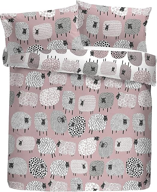 CnA Stores - Dotty Sheep King Duvet Cover Set Reversible Blush Pink Grey Bedding