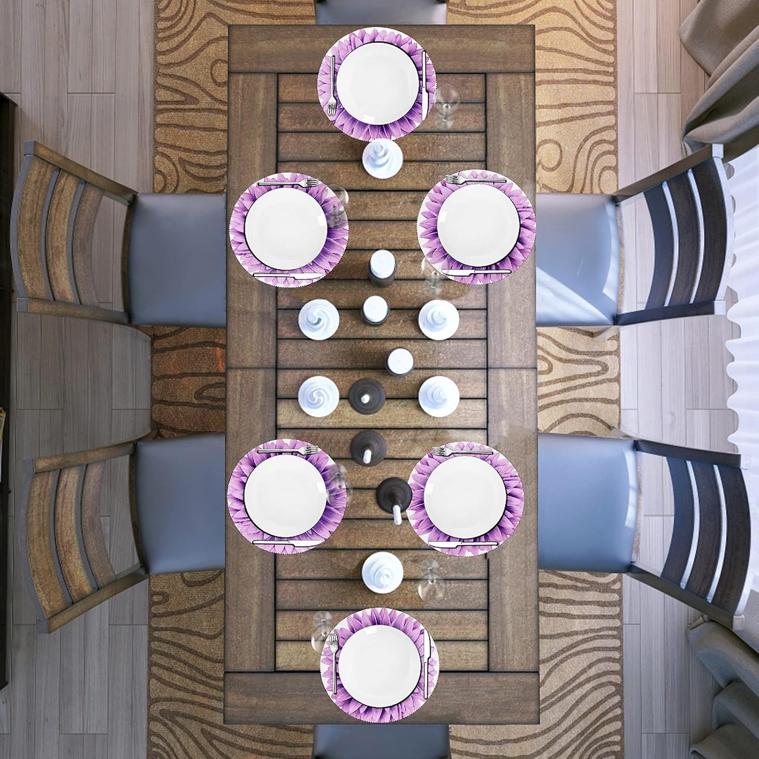 NO Round Placemats Set of 6 Purple Blooming Sunflower Dining Table Mats Kitchen Waterproof Washable Place Mats Wipeable Boho Tablemats for Home Decor, Round Purple Sunflower