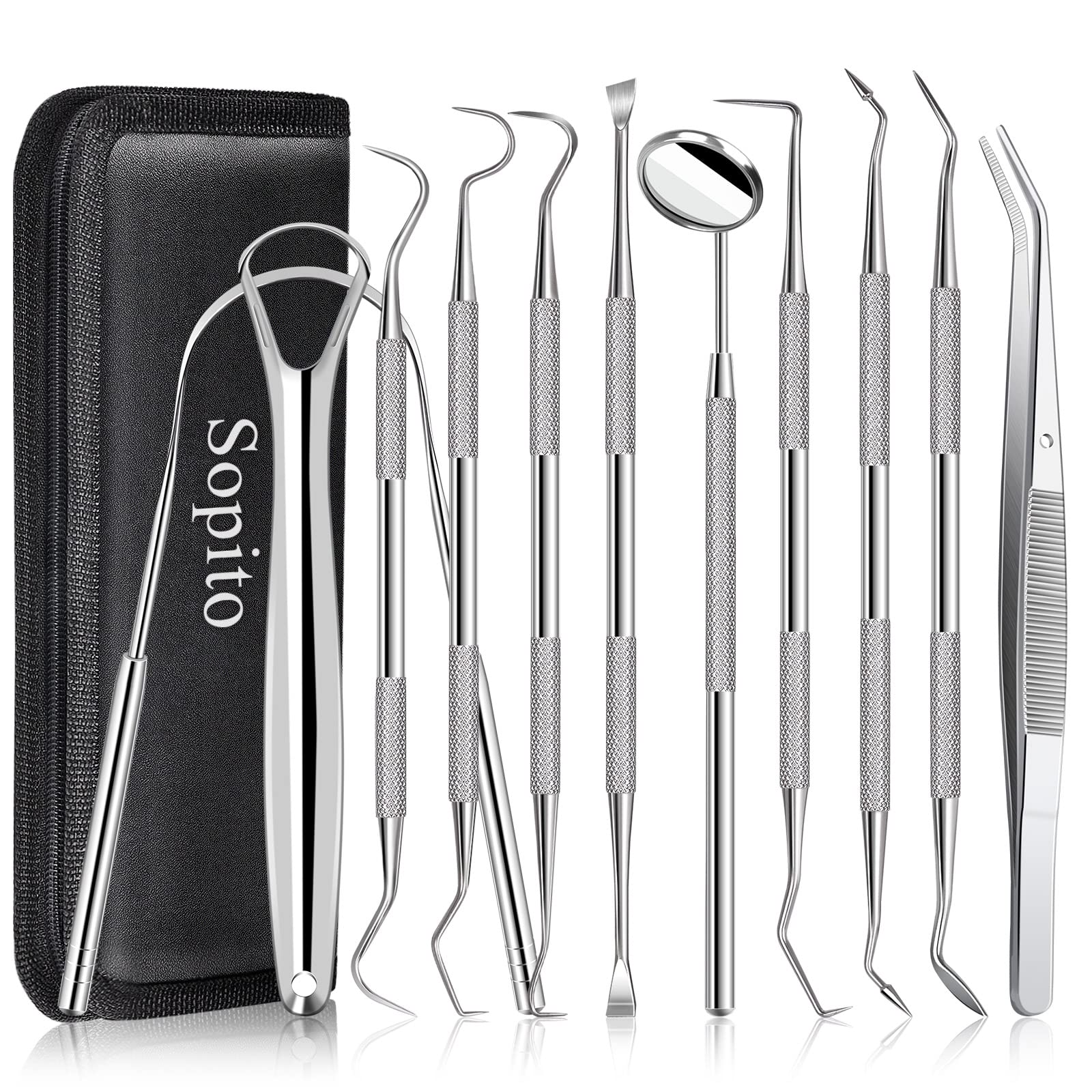 Dental Tools, Sopito 11pcs Teeth Cleaning Tools Stainless Steel Dental Scraper, Scaler Pick Plaque Remover Set