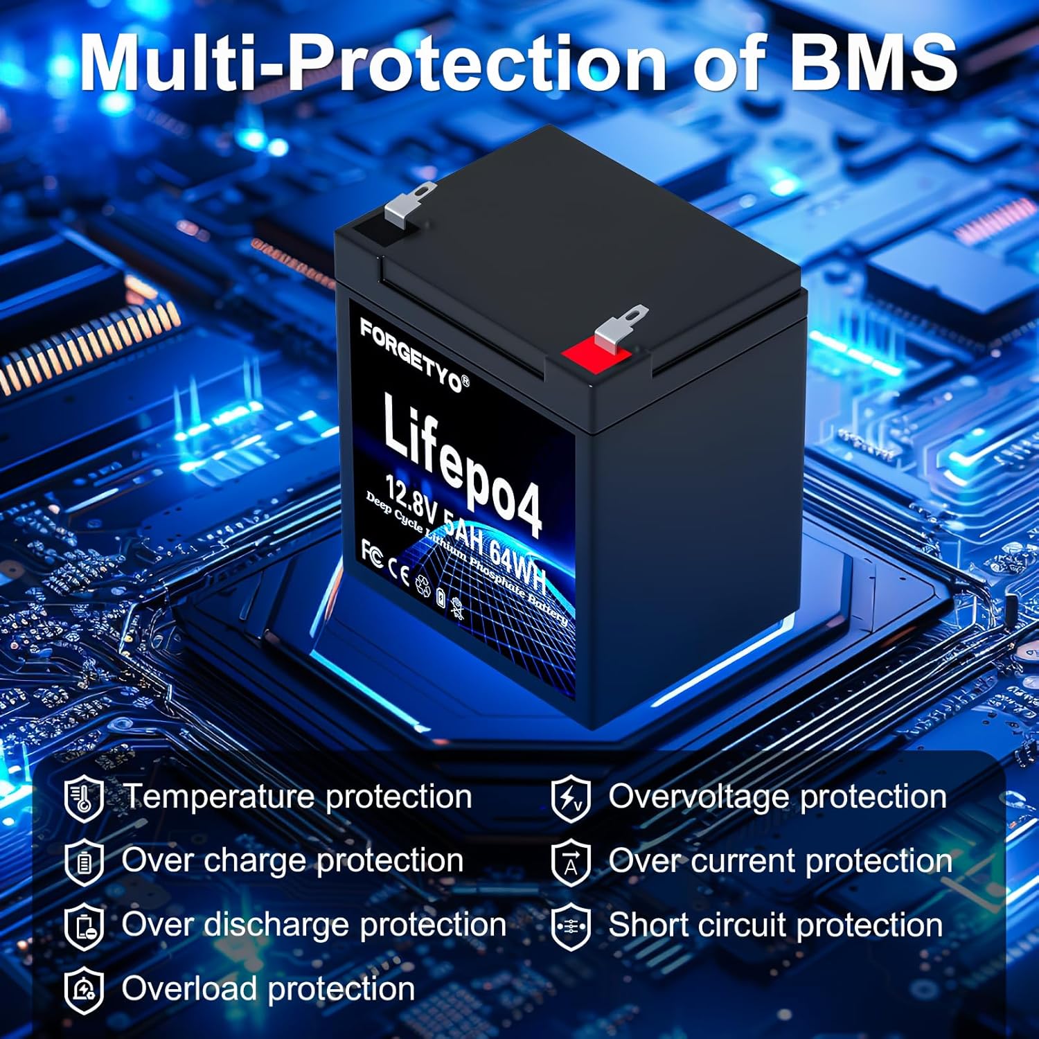 12V 5Ah LiFePO4 Battery, 12 Volt Lithium Battery with BMS, 3000+ Cycles, 64WH Deep Cycle Battery for Marine Battery Built-in BMS,Perfect for Car, RV, Golf Cart, Solar