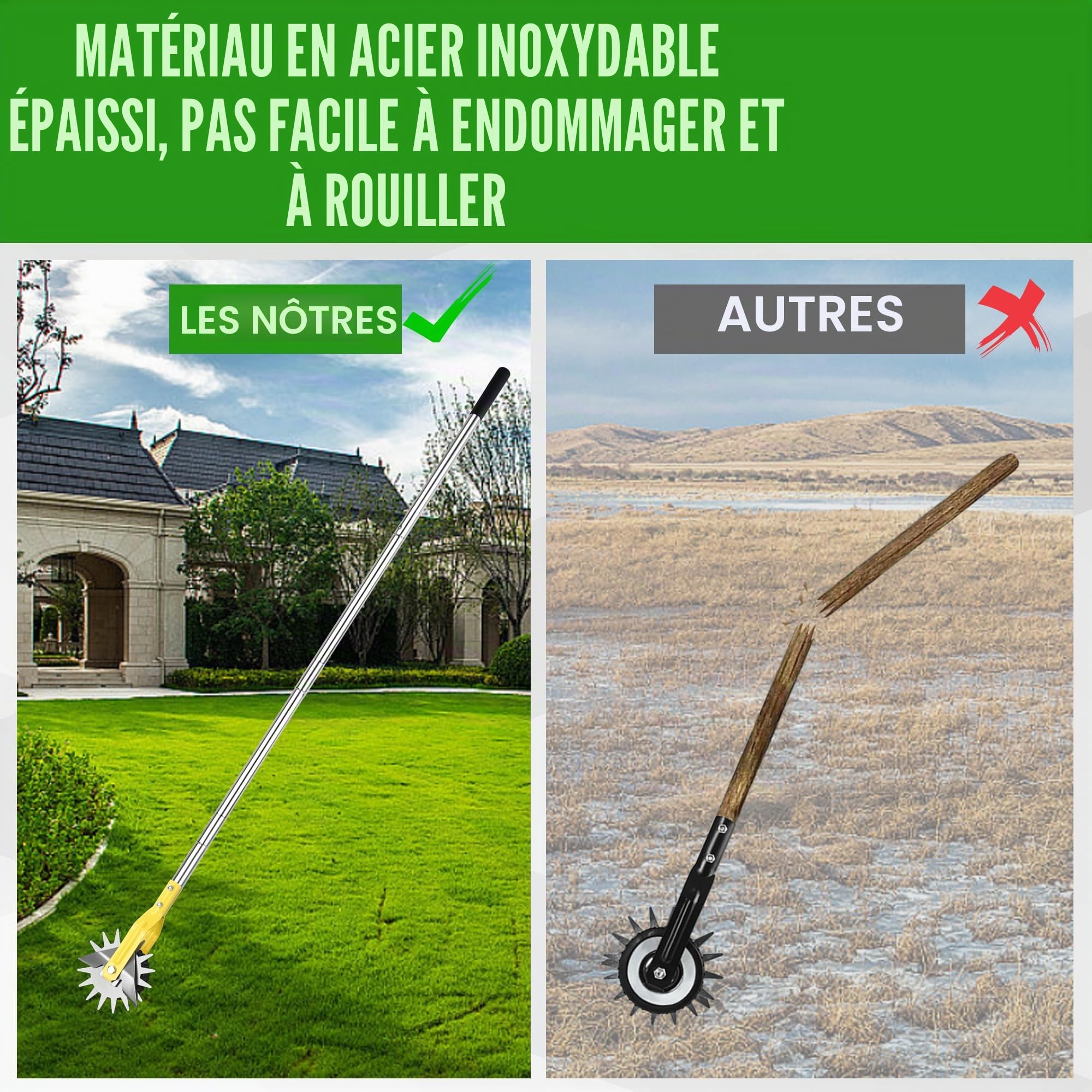 YEELOR Coupe-bordure rotatif en acier inoxydable jaune - Longueur réglable - Outil de jardin manuel pour trottoirs, jardins, allées et bordures de parterres de fleurs
