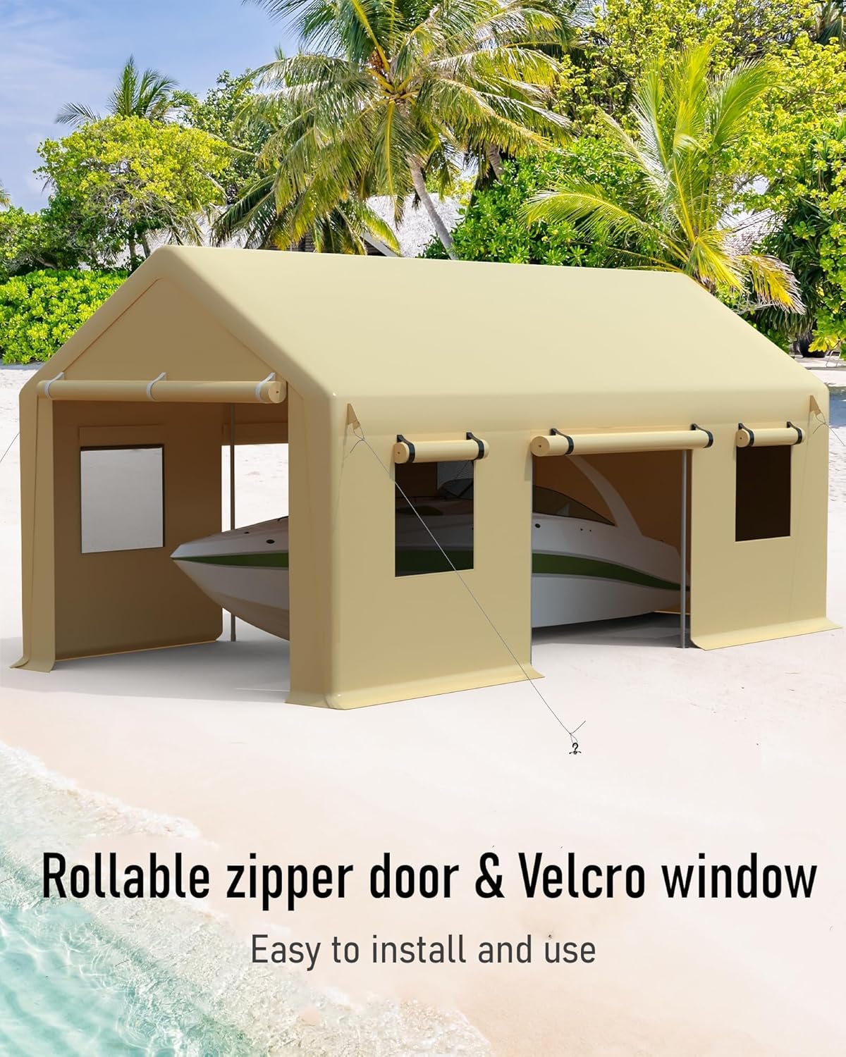 10x20 ft Portable Garage Zipper Door Replacement, Yellow 180G PE Carport Canopy Cover Panel (Door Only, No Frame)