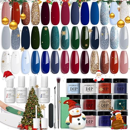 AZUREBEAUTY Dip Powder Nail Kit Starter Christmas Festival Red Green