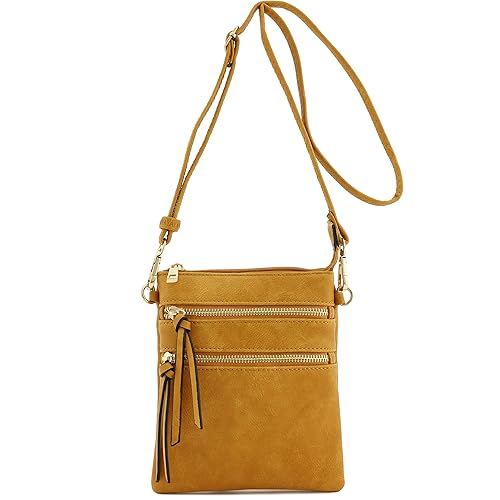 Isabelle Small Lightweight Shoulder Bag for Women, Mini Multi Zipper Pocket Crossbody Handbag with Adjustable strap