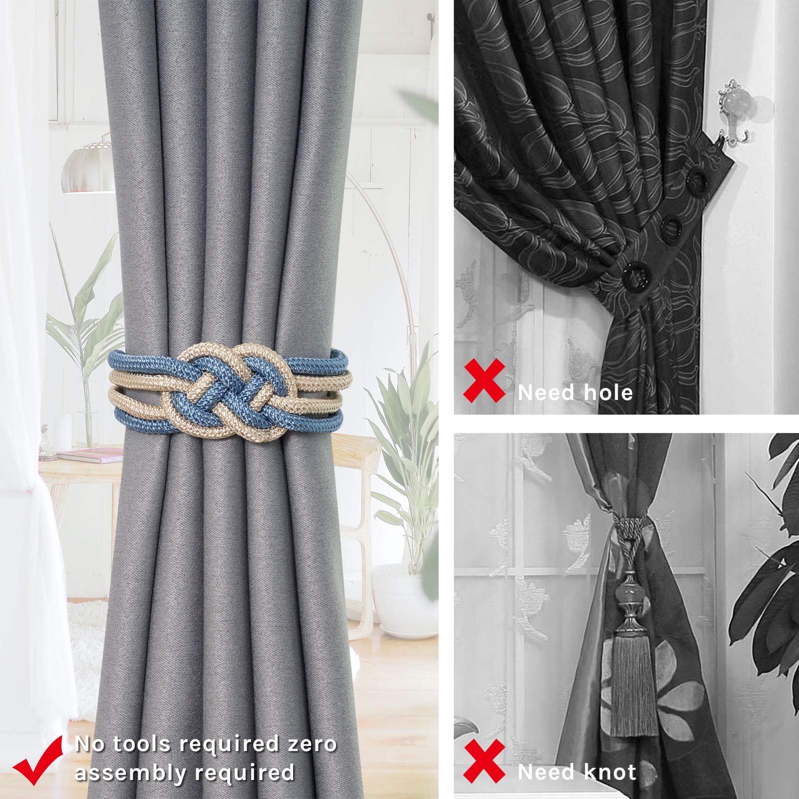 Fermatende Magnetici Per Tende, Confezione Da 6, Fermatende Con Da 6 Fermatende Con Clip Per Tende Fermatende Per Finestre Di Casa E Ufficio Supporto Decorativo Per Corda Intrecciata Grigio 92319107
