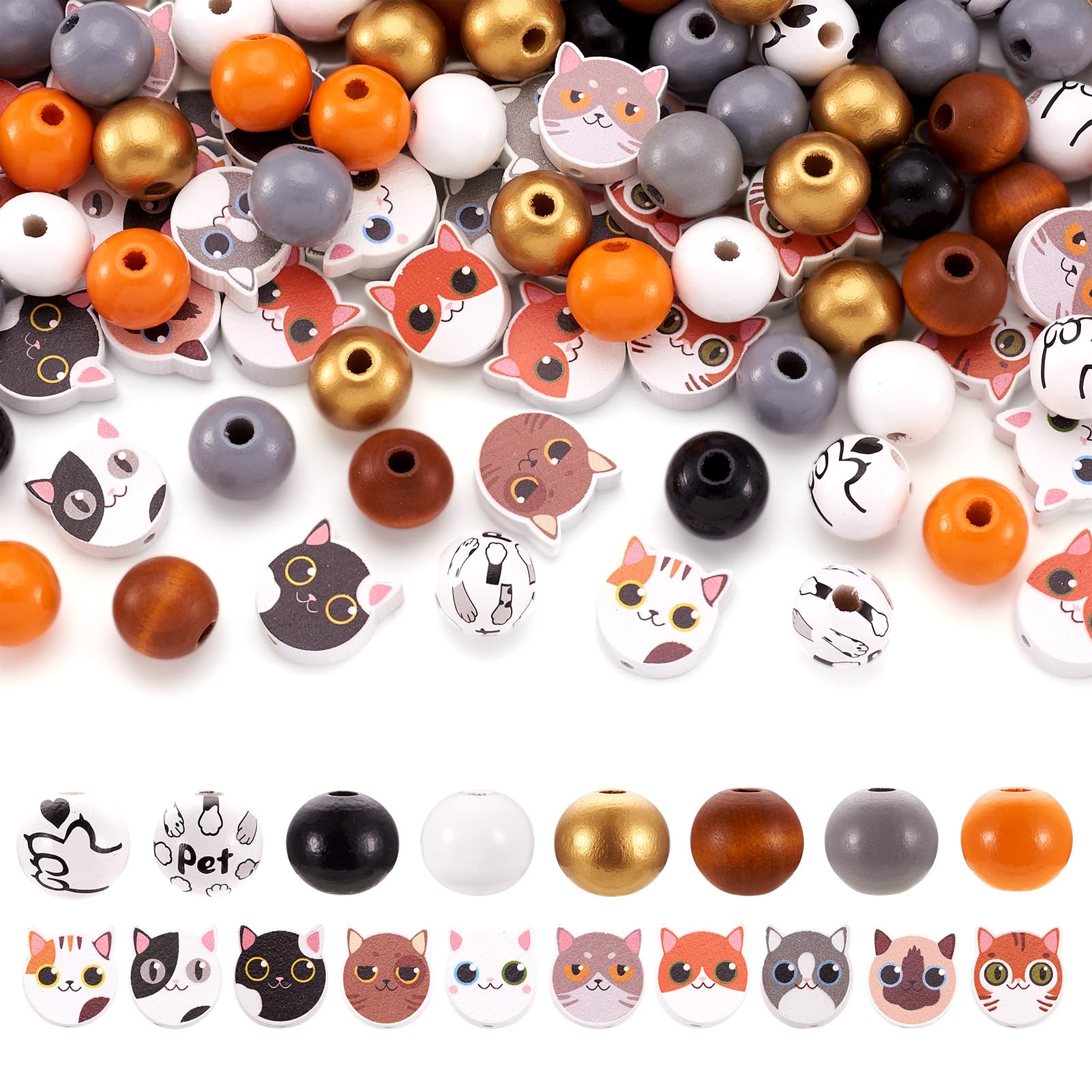 Perles motif chat en bois pour réparer, personnaliser et créer vos porte-clés DIY