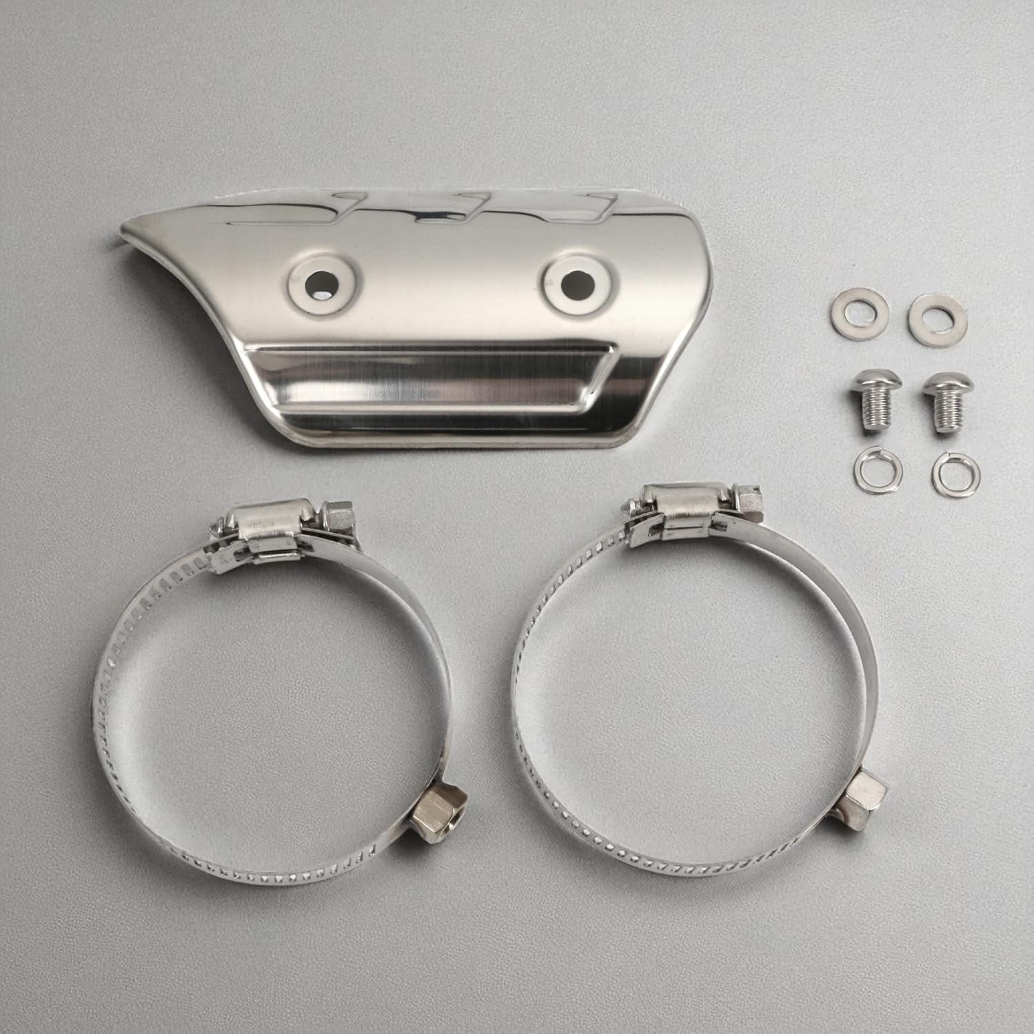 Motorcycle Exhaust Heat Shield - Universal Link Muffler Stainless Steel Middle Pipe Heatshield Protector Guard Curved Cover Insulation Carbon Fiber with 2 Clamps For Moped Pit DirtBike ATV Scooter