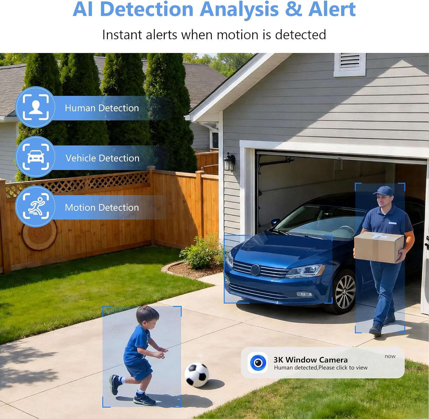 5MP 3K Window Camera, 5GHz ＆ 2.4GHz WiFi, AI Human ＆ Vehicle Detection | No Drill Indoor Window Camera for Outdoor Security, Full Color Night Vision, Easy & Quick Installation, 24/7 Recording
