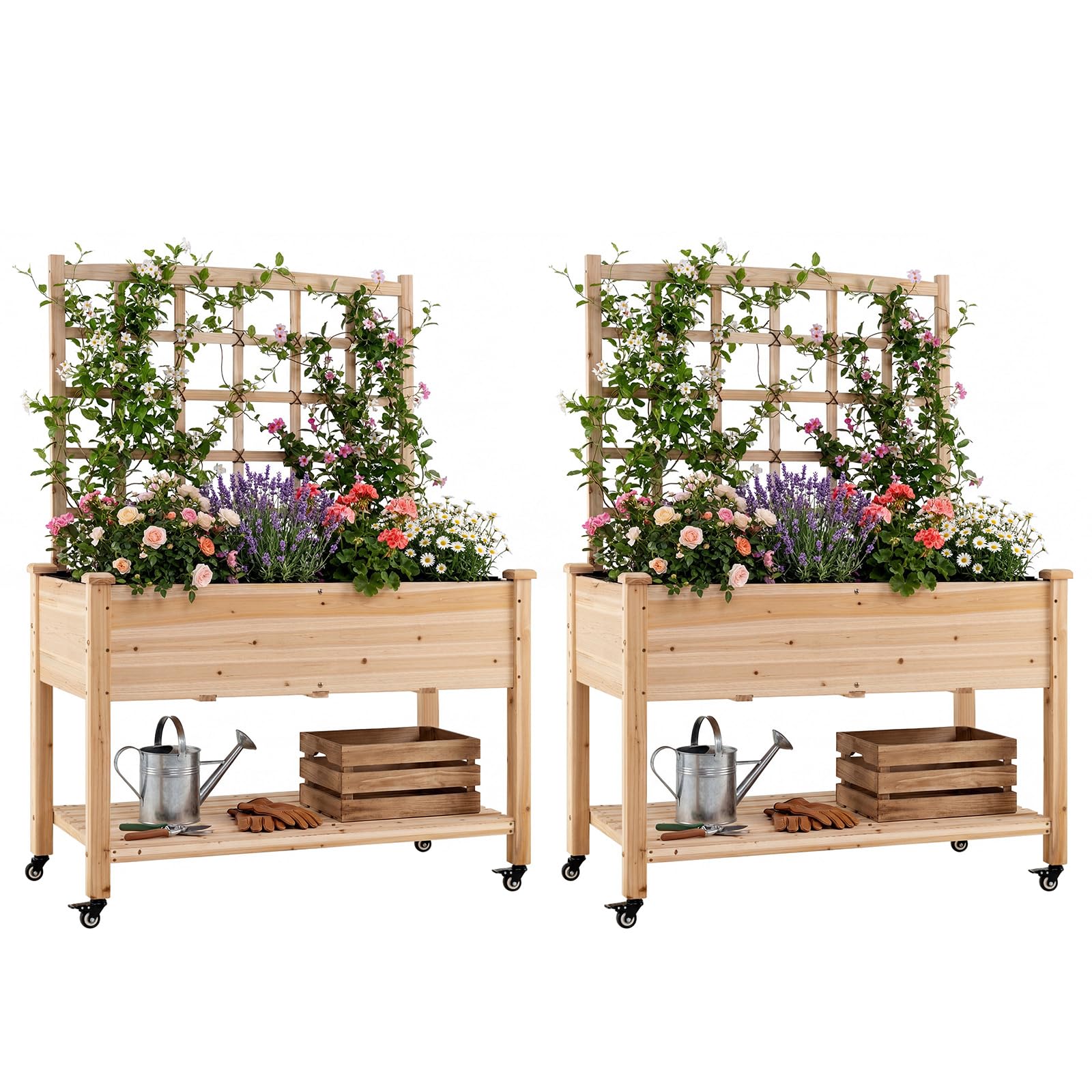 Giantex 65 Wooden Raised Garden Bed with Trellis