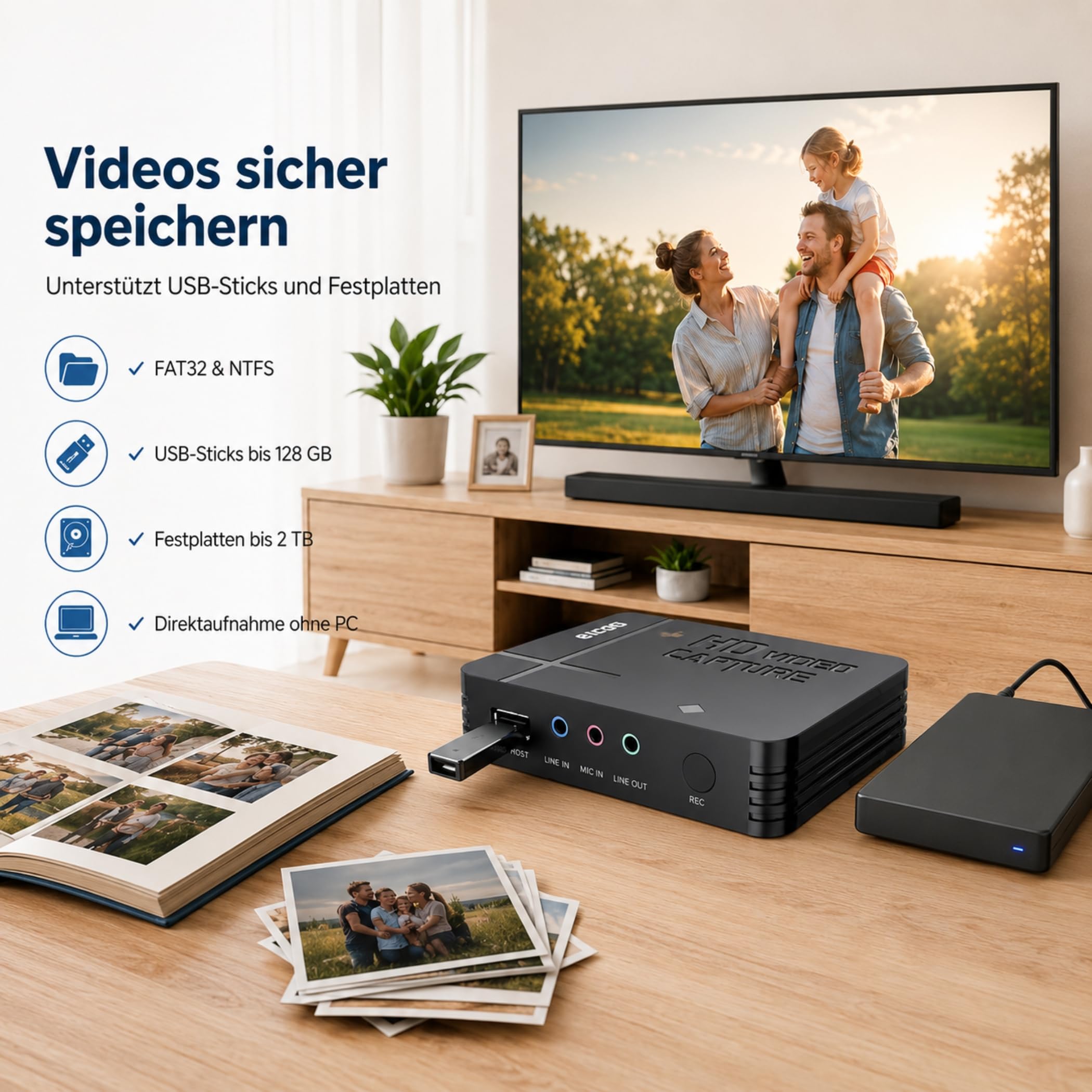 A32DS Video Game Capture Recorder HD Registratore Video 1080P Professionale HDMI/AV Registratore TV, Capture Card Switch Video Grabber Streaming Accessori