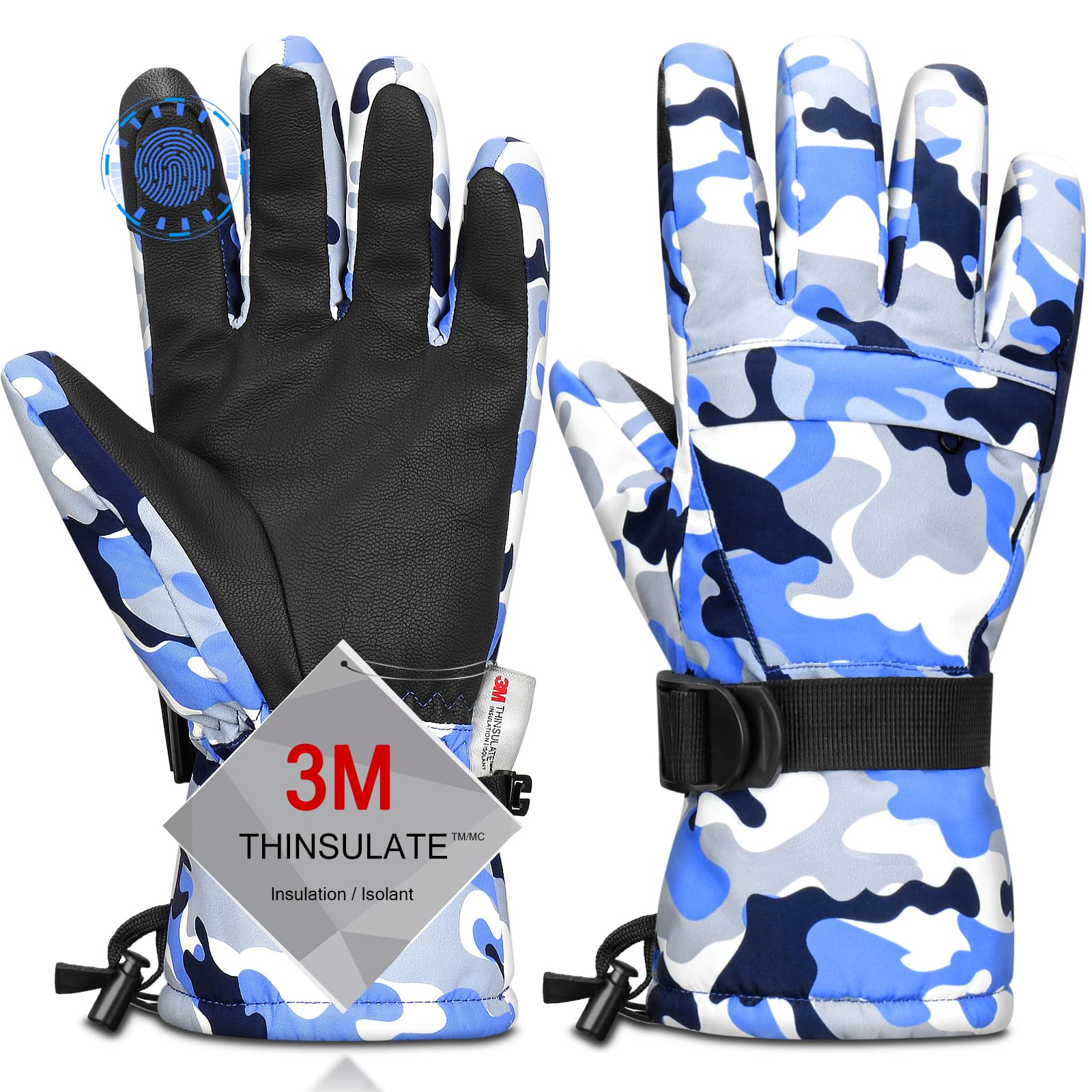 Ski Gloves,Snow Gloves Waterproof Winter Warm Cold Weather Touchscreen Gloves for Parent&amp; Child Kids Skiing,Snowboarding