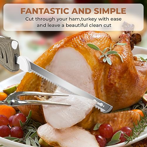 Miniatura 9 de Cuchillo eléctrico - Juego de cuchillas de borde dentado fácil de cortar para carne, pan, filete, bricolaje, mango ergonómico + 2 cuchillas crema