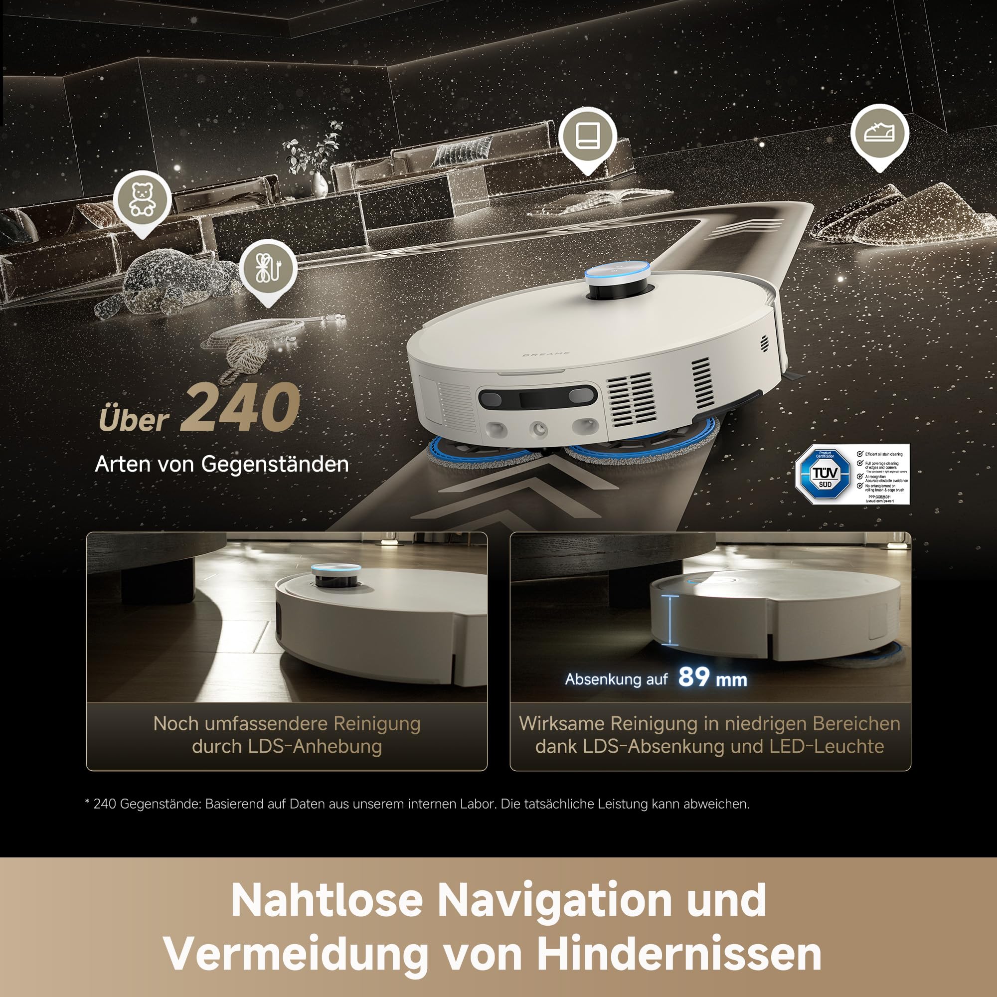 dreame Matrix10 Ultra Saugroboter mit Wischfunktion, Mopp-Wechsel/Selbstreinigung, 30.000Pa, Autom. Entleerung/Nachfüllung,8 cm Hindernisfreiheit, Sprachsteuerung, kein Verheddern