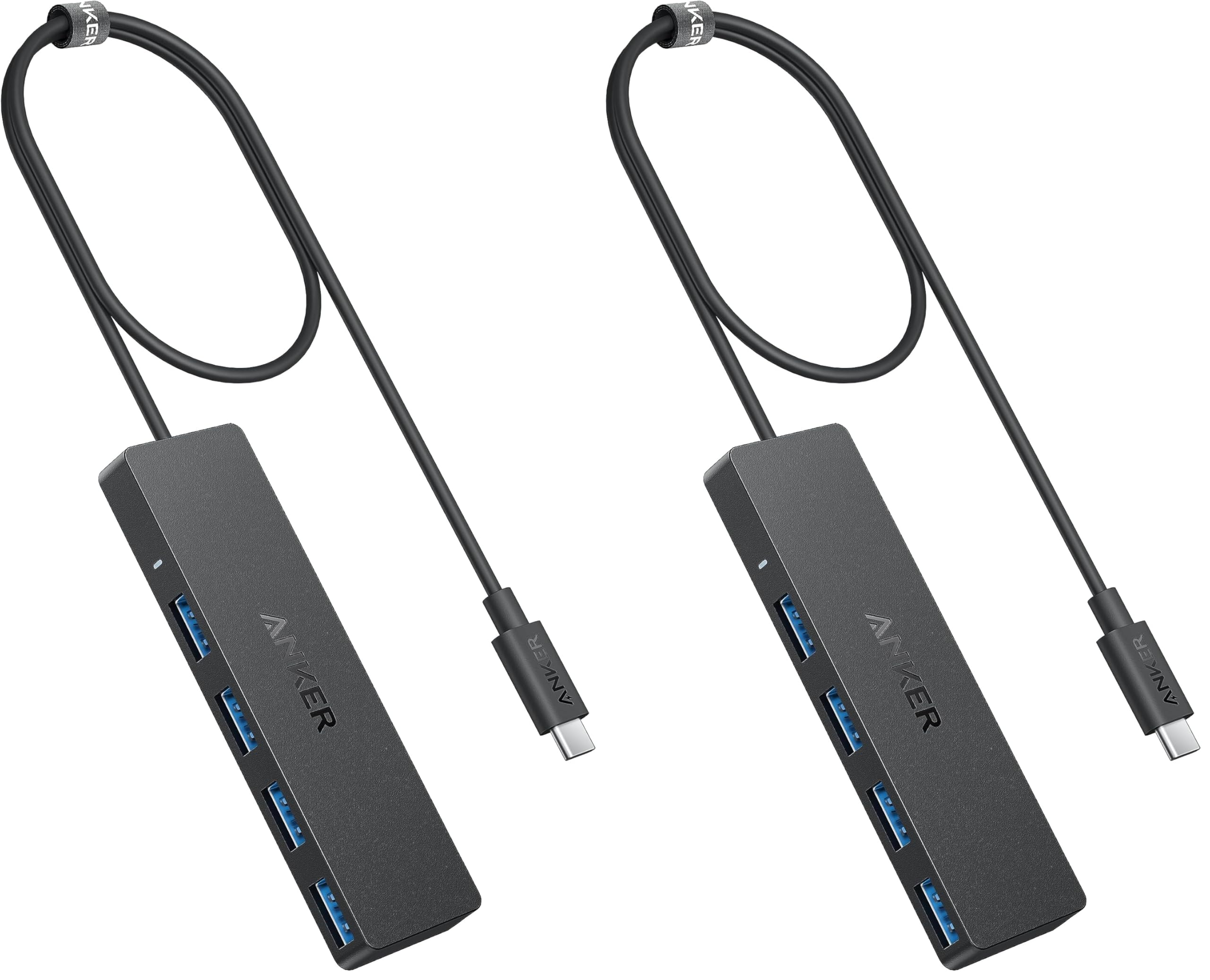 Anker 4-Port USB 3.0 Hub with 5Gbps Data Transfer, Ultra-Slim USB-C Connector Hub, for MacBook, iMac, Surface, Mobile HDD, and More (2 ft USB-C Connector, Charging Not Supported) (Pack of 2)