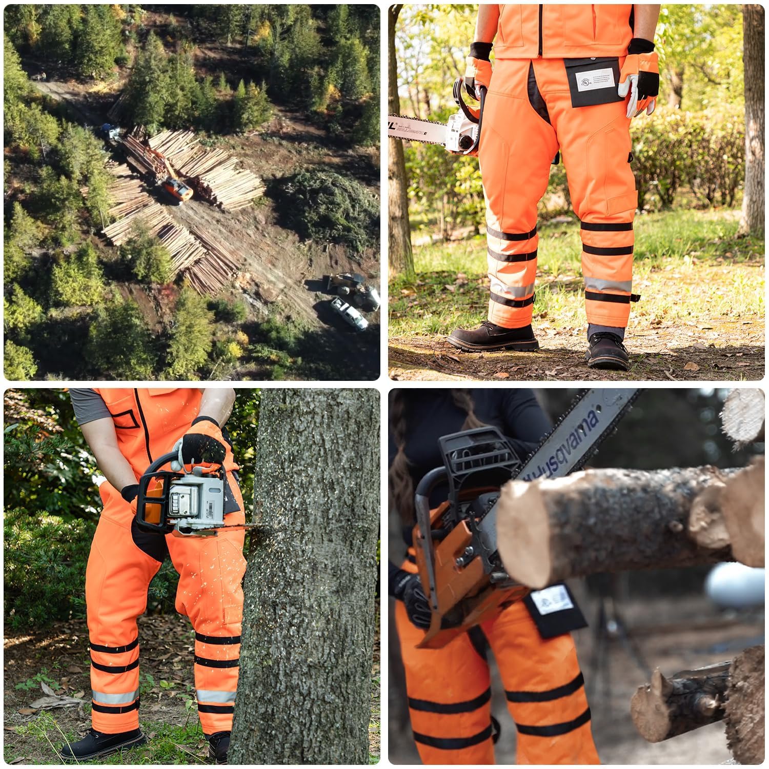 Pantalones de motosierra de 8 capas para motosierra UL Clase A, estilo delantal, naranja, L