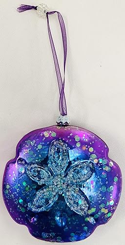 Miniatura 4 de Adornos de Navidad de cristal soplado con diseño de dólar de arena, juego de 4 (multicolor)