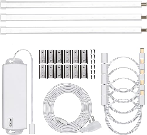 UltraPro Tiras brillantes LED enlazables de 10 pulgadas, paquete de 4, 1100 lúmenes, luz blanca cálida de 2700 K, bajo voltaje, iluminación debajo