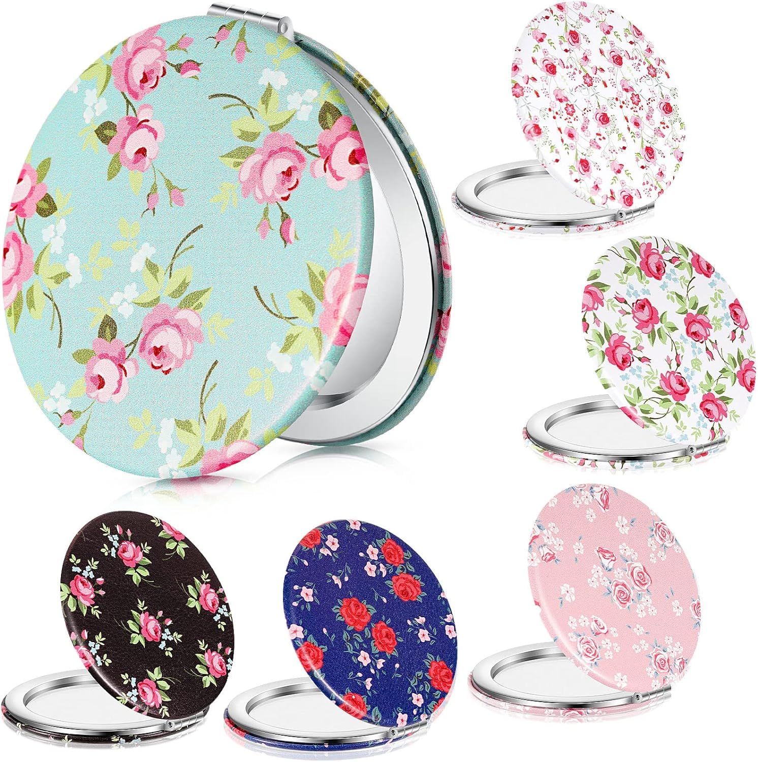 6 Pack Pocket Mirrors for Women Mini Compact Mirror for Purse Magnifying Travel Makeup Mirror Portable Folding Mirror Gift Mirrors for Students Teacher Friend(Random Design)-image-11