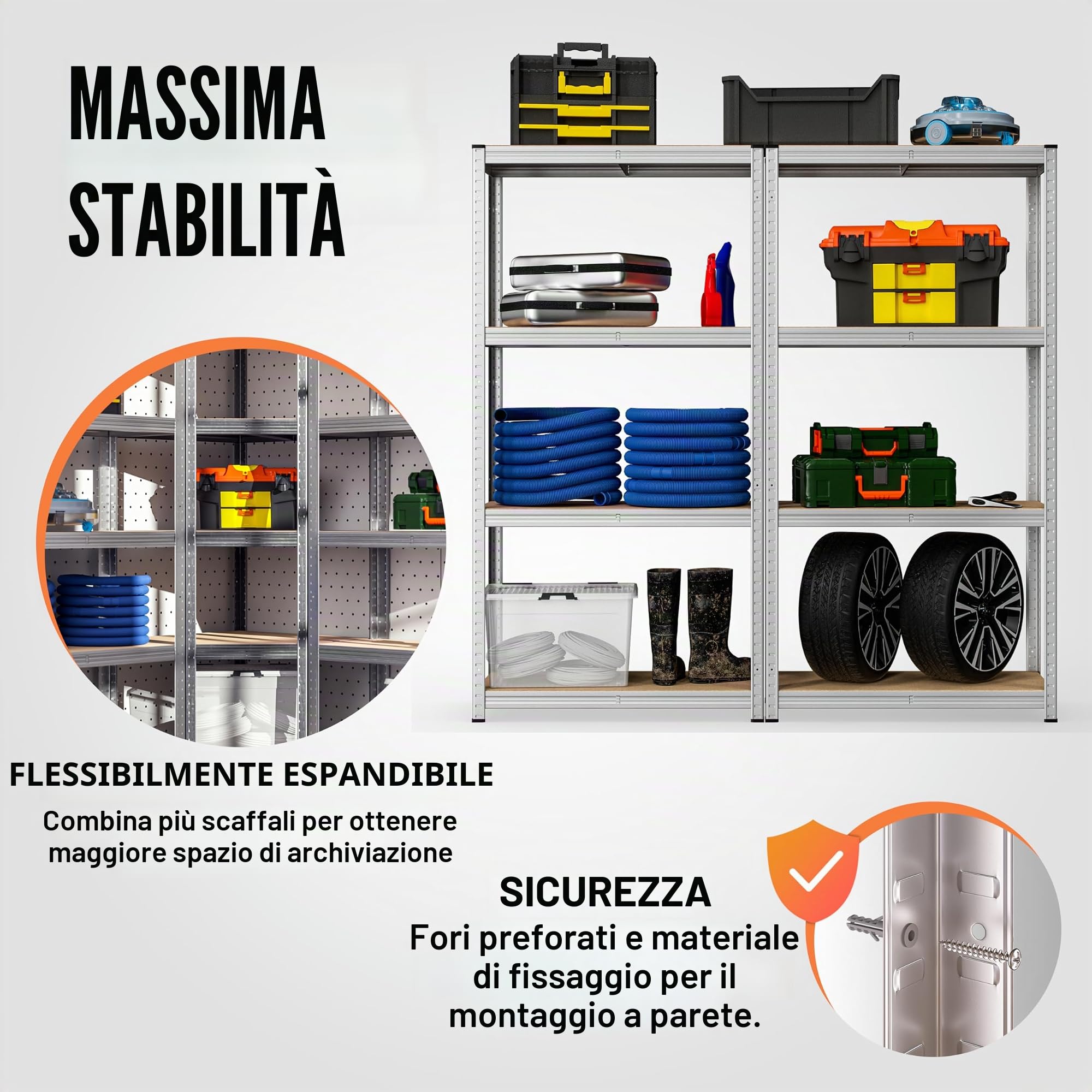 Deuba Scaffale ad alta portata 2 pezzi in metallo capacità di carico totale kg 170x75x30cm 4 ripiani in MDF