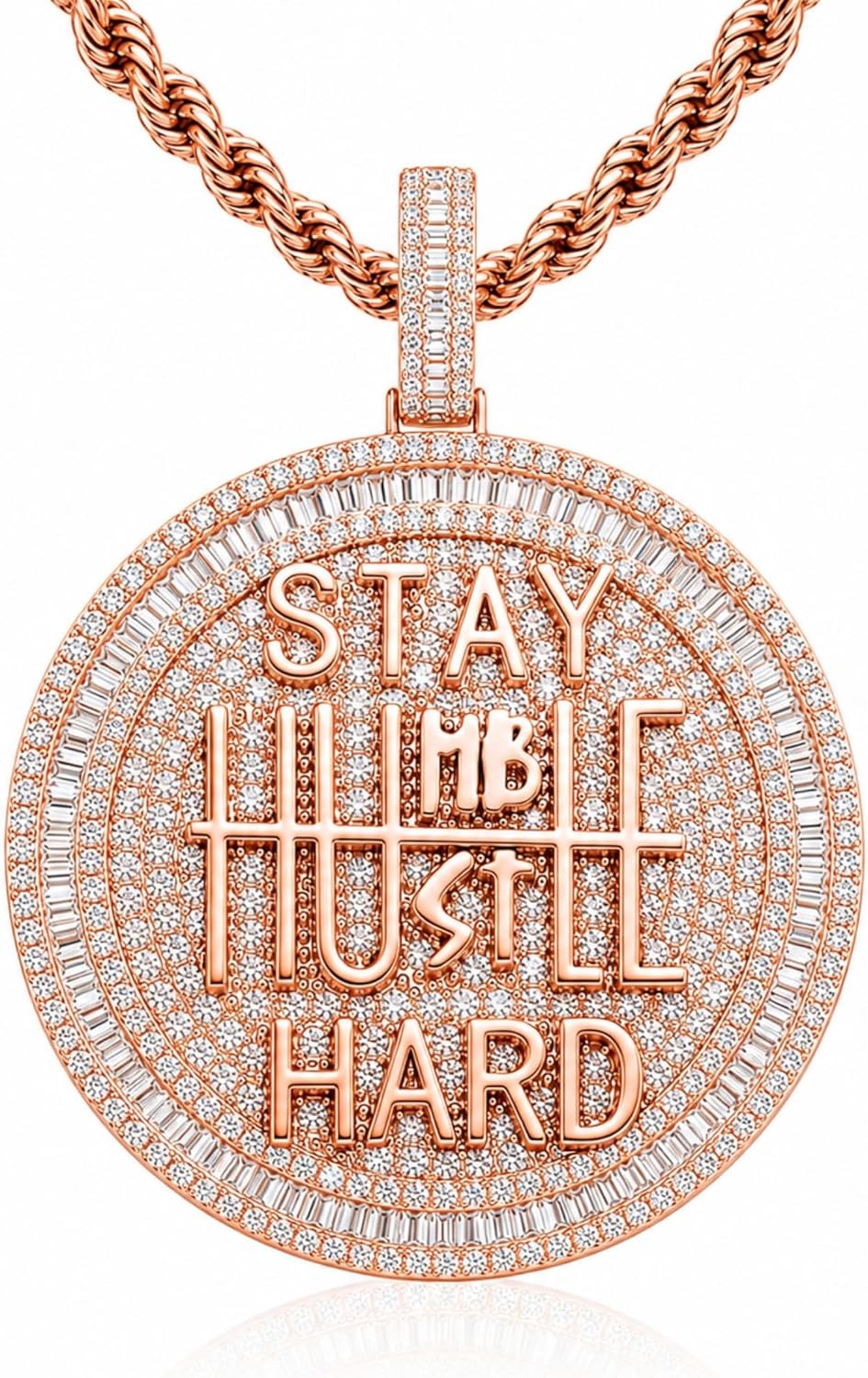 ICEDIAMOND Iced Out Coin Pendant Necklace for Men, Gold Plated CZ Round Charm with Rope Chain, Hip Hop Streetwear Statement Jewelry